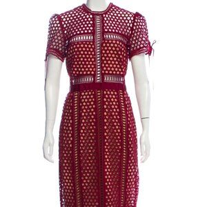 Self-Portrait Broderie Anglaise Guipure Lace Midi Dress - Size UK 12 / US 8